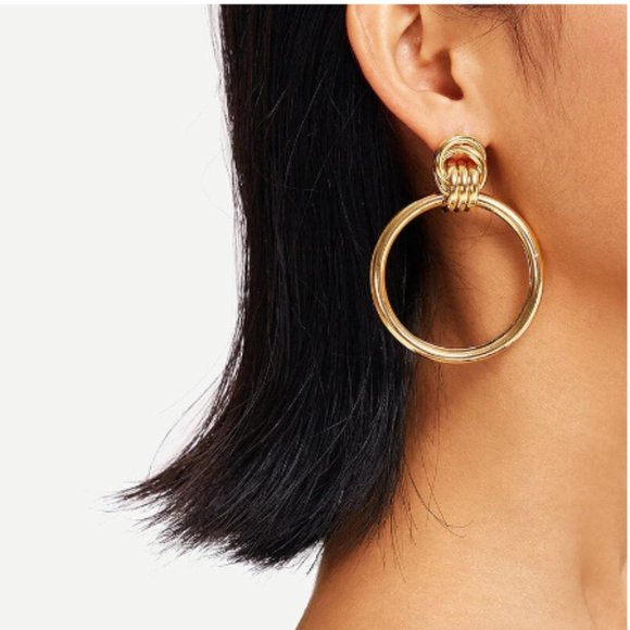 NEW~ Anthropologie Large Gold Hoop Knotted post Earrings - Picture 12 of 12